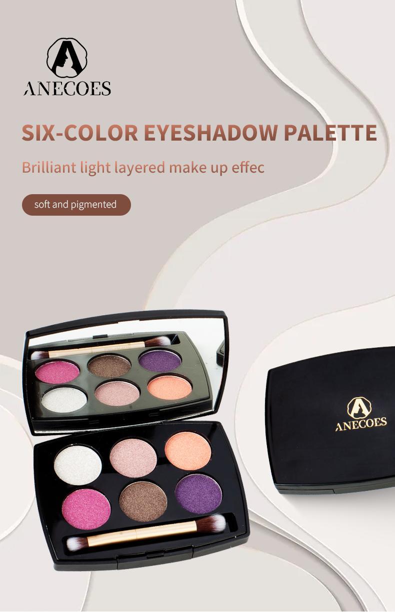 Eyeshadow Palette 6 Colors Colorful lights Evening , multicolor Tone Matte Finish Eyeshadow Cosmetics ( With Mirror And Brush ) Blend Flawless-From 【ANECOES】