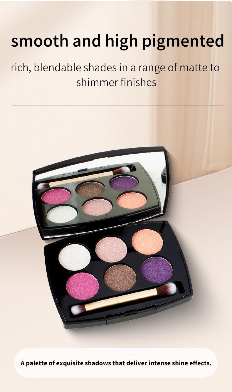 Eyeshadow Palette 6 Colors Colorful lights Evening , multicolor Tone Matte Finish Eyeshadow Cosmetics ( With Mirror And Brush ) Blend Flawless-From 【ANECOES】